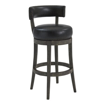 Armen Living Corbin 30" Bar Height Swivel Onyx Faux Leather and American Gray Wood Bar Stool LCCBBAGRON30